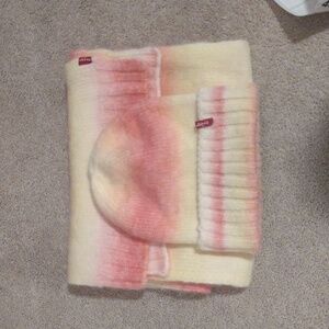 Levi's Pink,Yellow Ombre Knit Scarf and Beanie Set